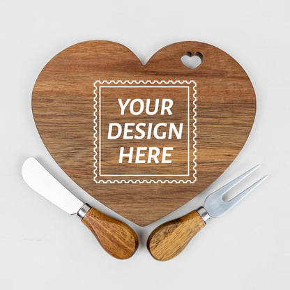 Heart Cheese Board Set with 2 Cheese Knives – Custom Engraved – 20×18 cm | BAKKER