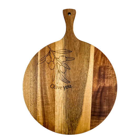"Olive you” Engraved Round Serving & Cutting Board – 30cm | DUNA