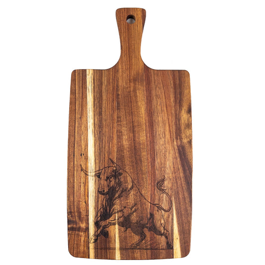 Acacia wood laser engraved charcuterie board and serving board handmade in Spain 