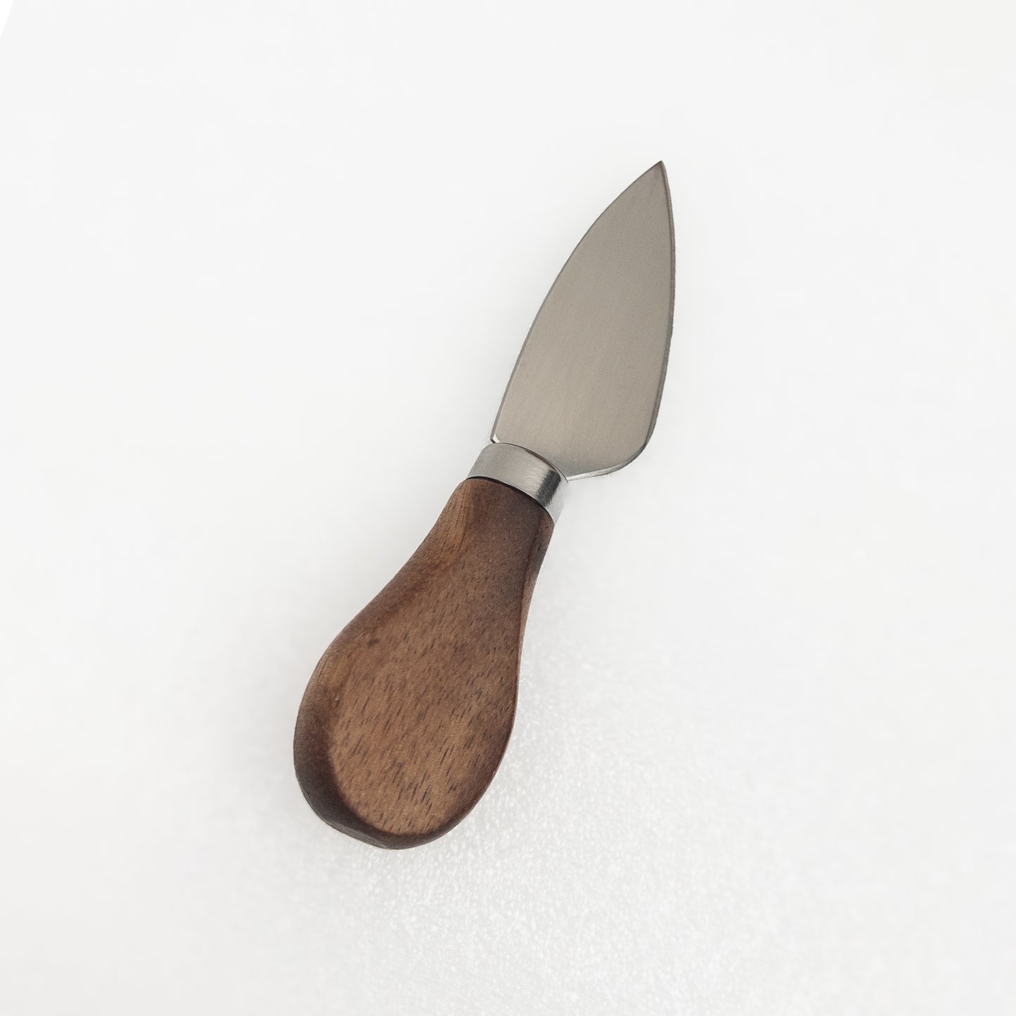 Cheese knife with an acacia wooden handle on a white background